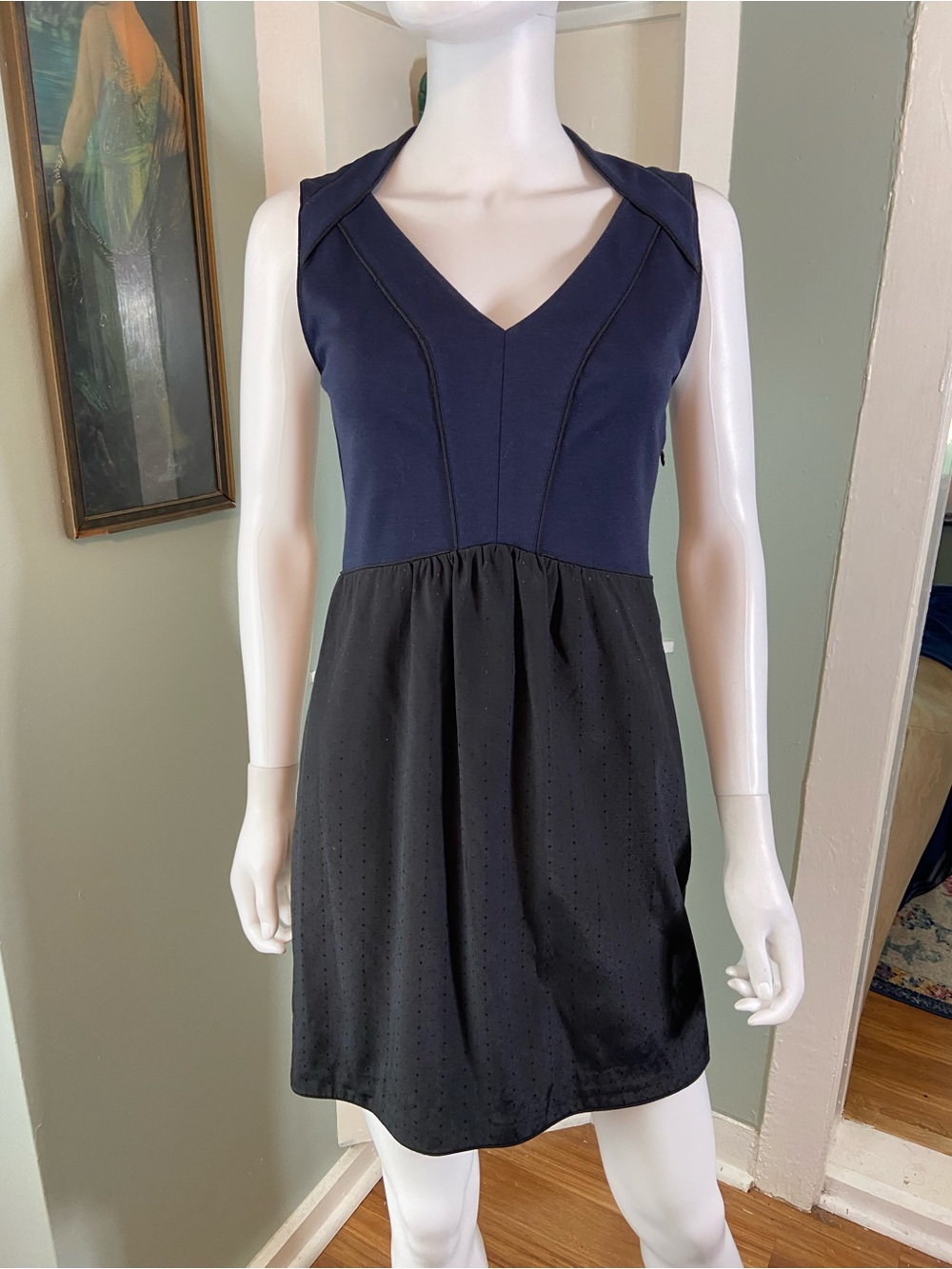 Rachel Roy Navy Black Two Tone Sleeveless Mini Dress Size 6 Piping Shift